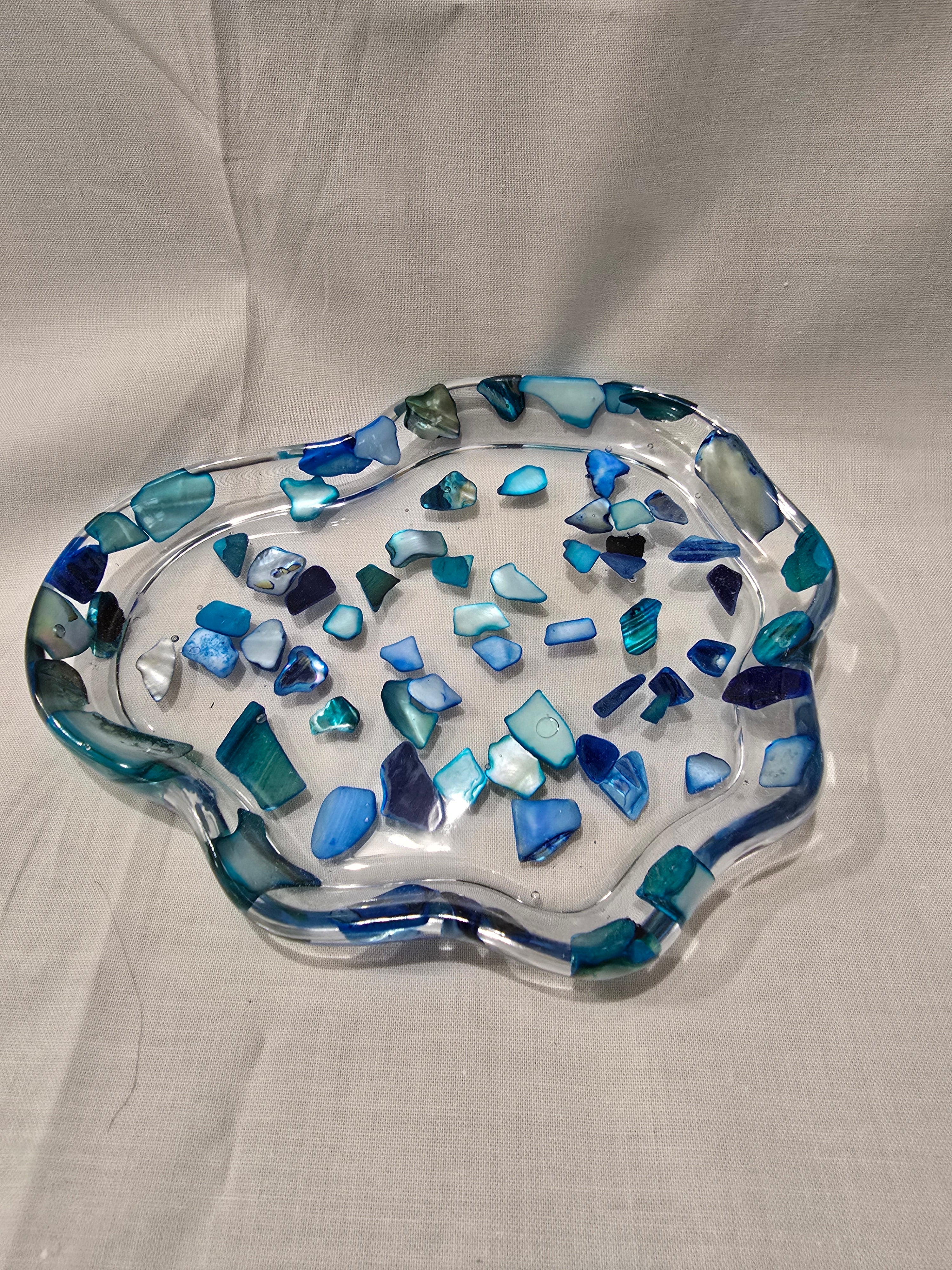 Resin Tray with Blue Shell Accents