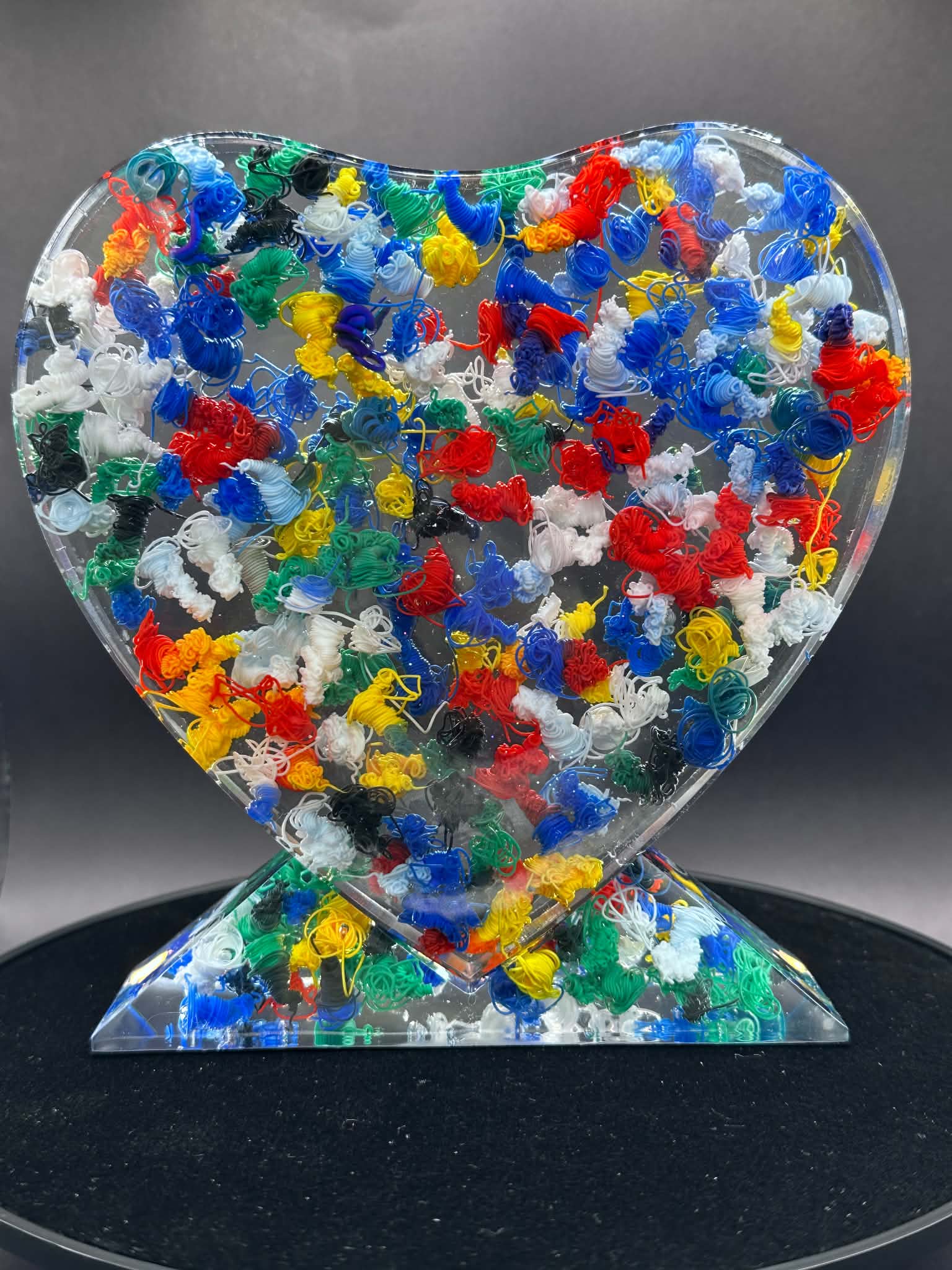 Colorful Filament loaded Resin Standing Heart Figurine w/Base