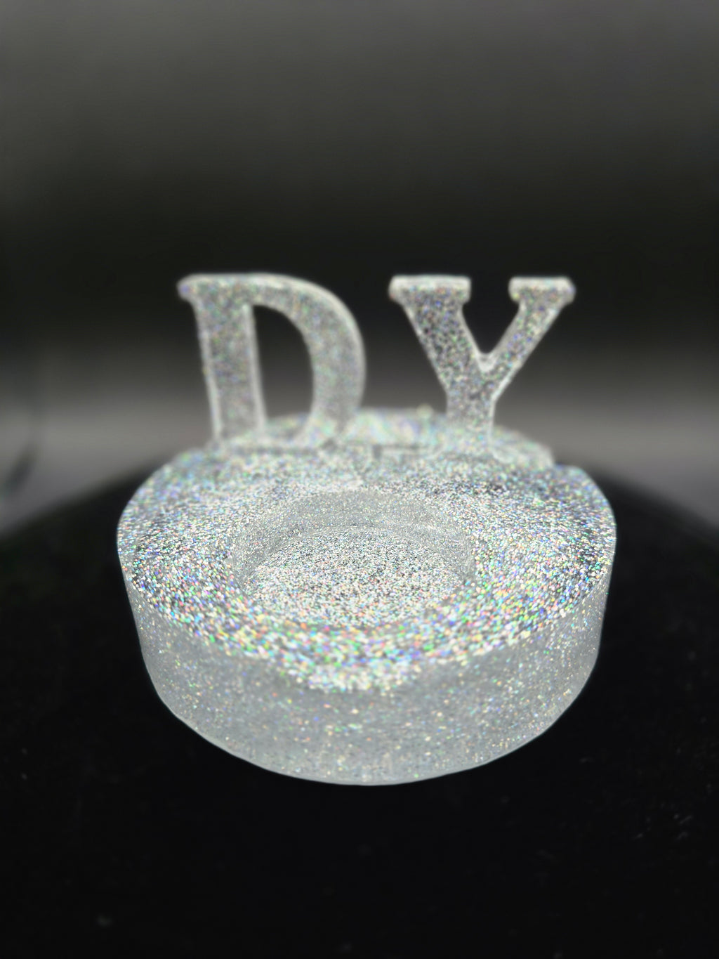 Initials Tea Light Candle Holder (Resin) Sparkly Clear