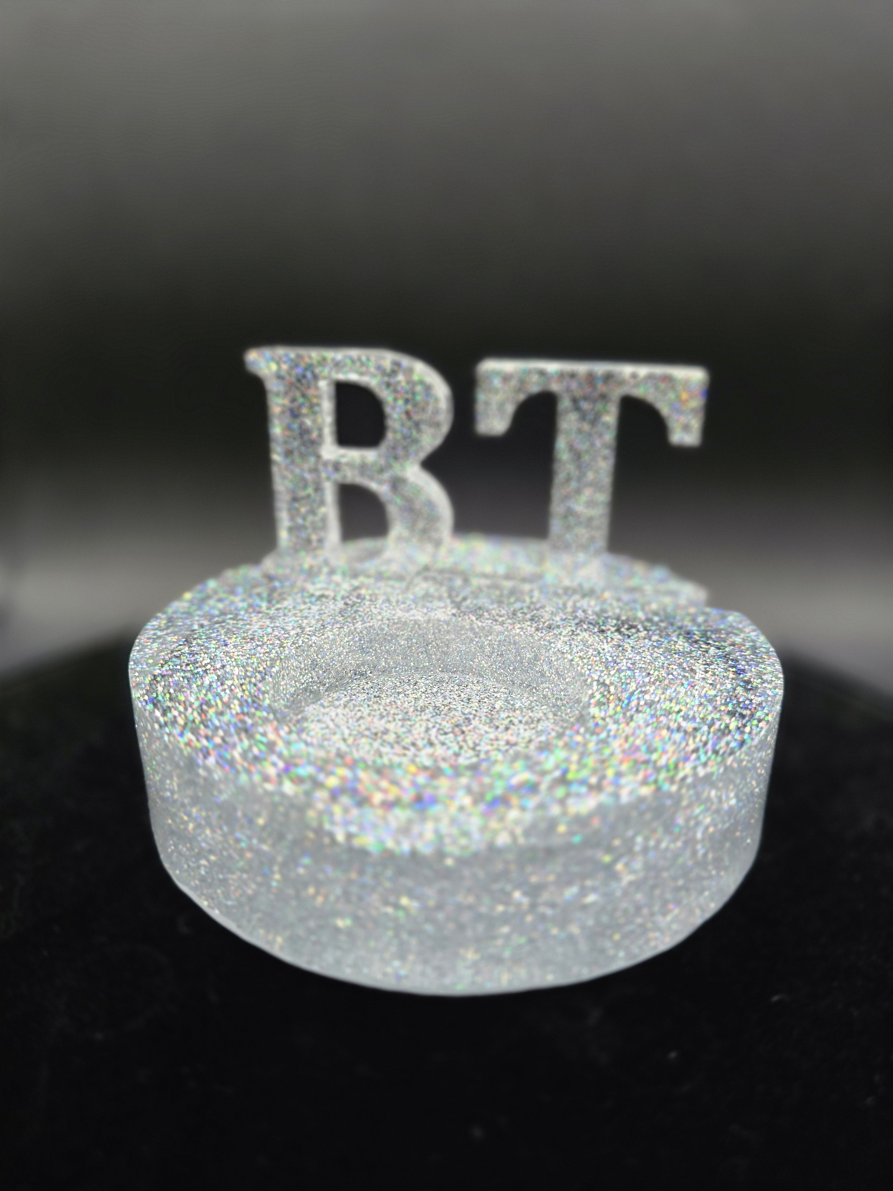 Initials Tea Light Candle Holder (Resin) Sparkly Clear