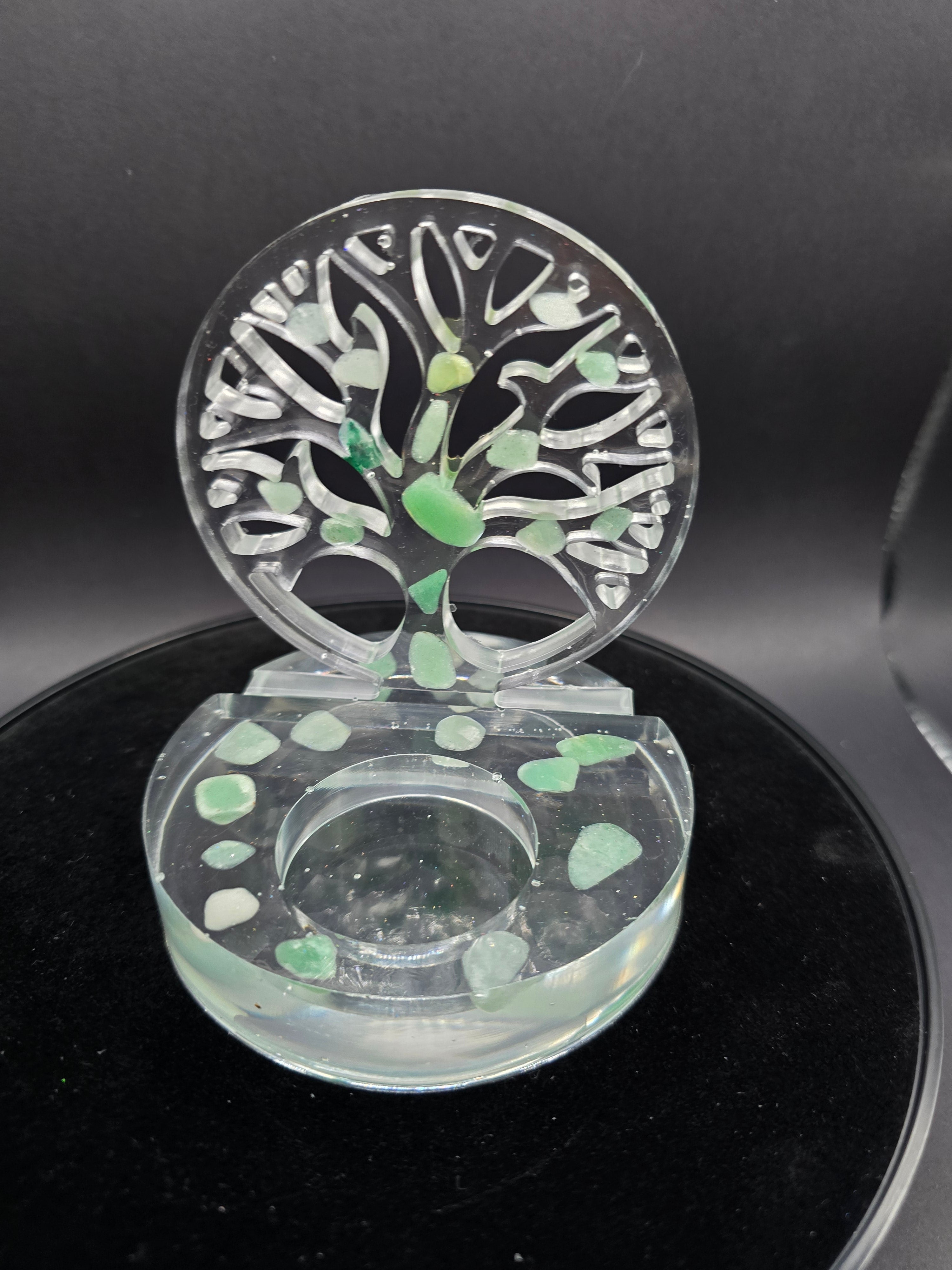 Resin Cross Motive Green Stones