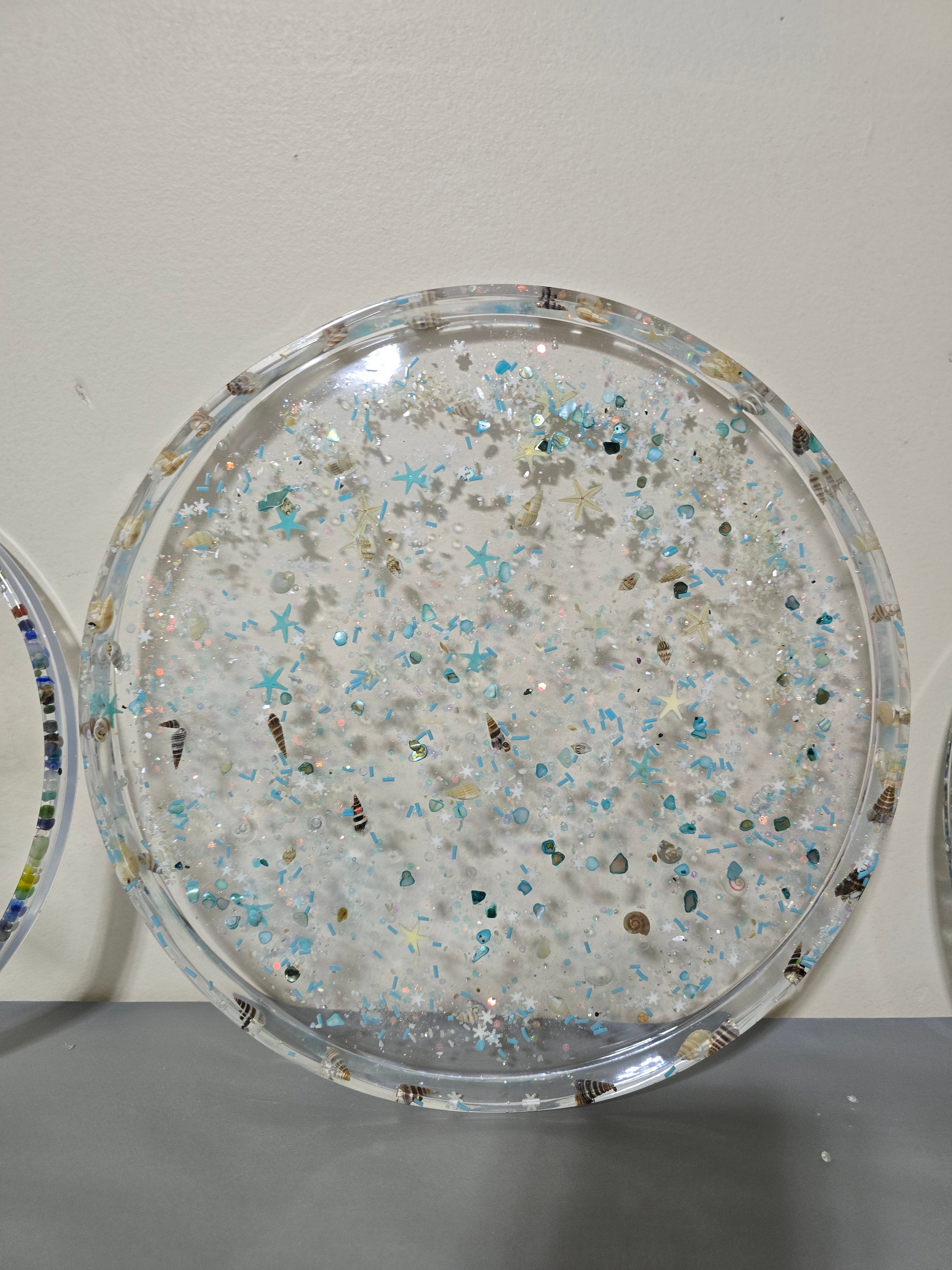 12in Diameter Clear Tray with Coral Theme