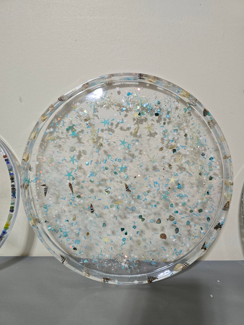 12in Diameter Clear Tray with Coral Theme